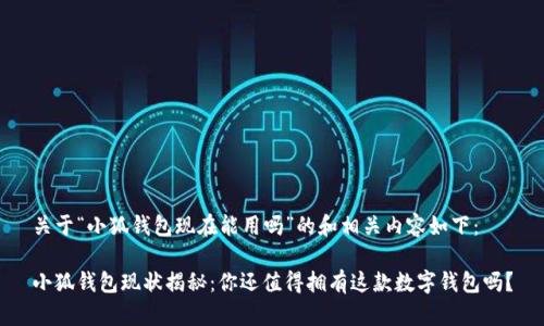 关于“小狐钱包现在能用吗”的和相关内容如下：

小狐钱包现状揭秘：你还值得拥有这款数字钱包吗？